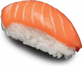 Un nigiri au saumon, la tranche posée sur une boule de riz